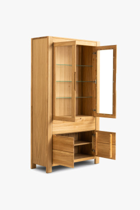 Eiche Hohe Vitrine mit Glastüren und Festen 2