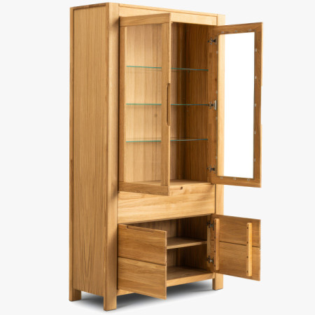 Eiche Hohe Vitrine mit Glastüren und Festen