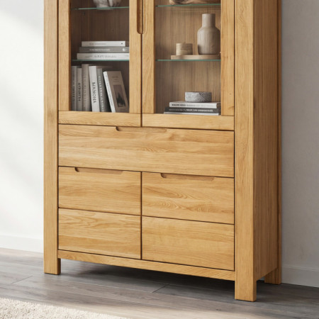 Eiche Hohe Vitrine mit Glastüren und Festen