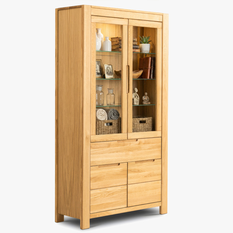 Eiche Hohe Vitrine mit Glastüren und Festen