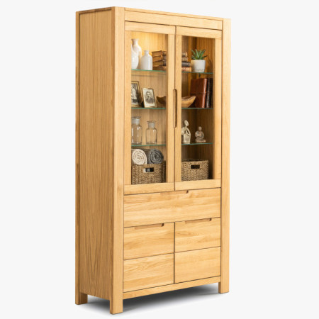 Eiche Hohe Vitrine mit Glastüren und Festen