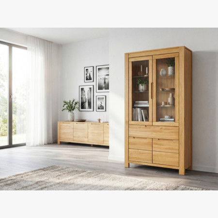 Eiche Hohe Vitrine mit Glastüren und Festen
