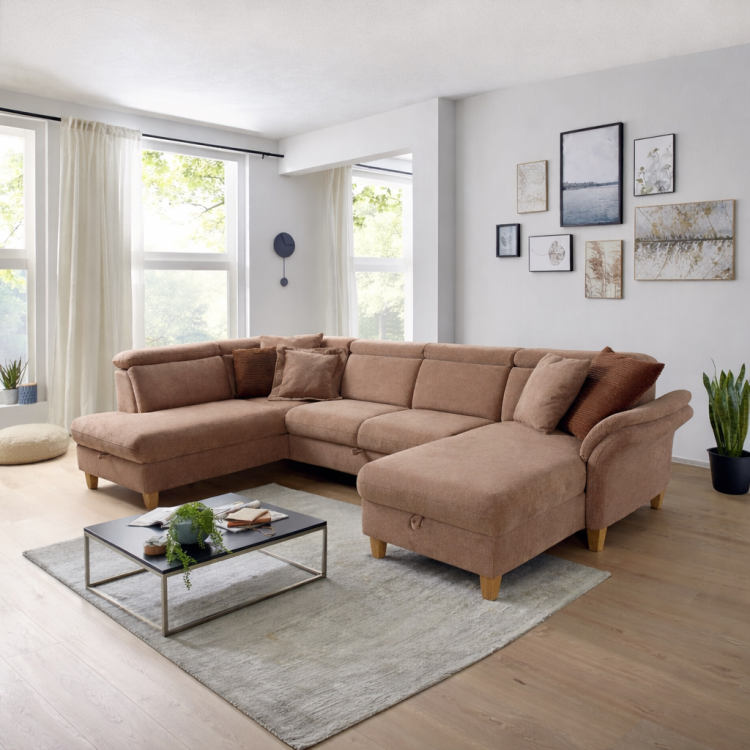 Sofa in U-Form auf Füßen - Ottoman links