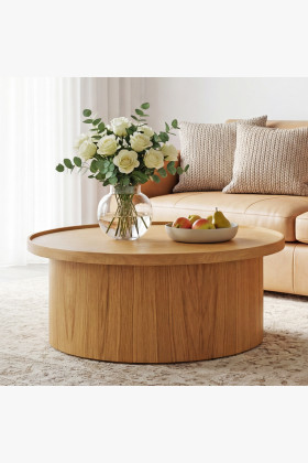Runder Couchtisch Eiche natural Ø 80 cm Zylinderfuß