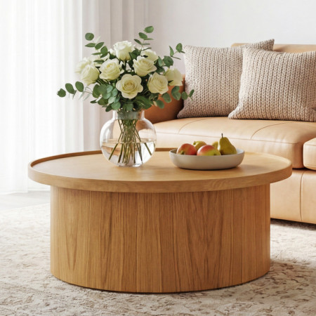 Eiche Couchtisch Eiche natural, Ø 80 cm Zylinderform