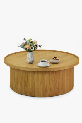 Eiche Couchtisch Eiche natural, Ø 80 cm Zylinderform 2