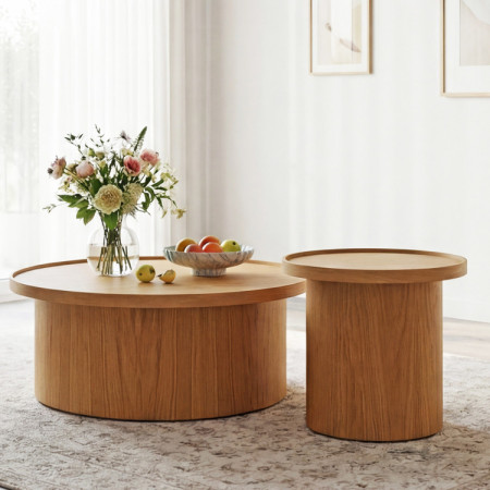 Eiche Couchtisch Eiche natural, Ø 80 cm Zylinderform