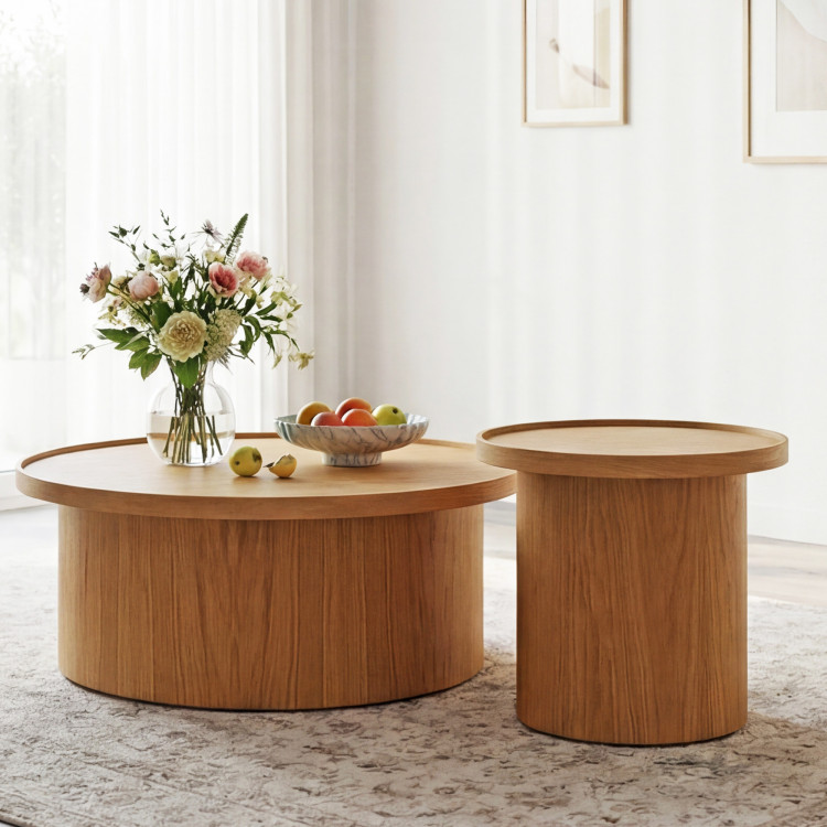 Eichen-Couchtisch Eiche natural, Ø 45 cm Form Zylinder