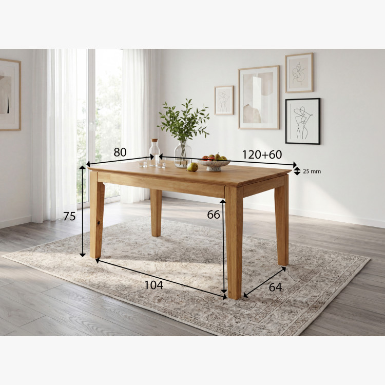 Eiche Tisch mit Auszug 120 x 80 cm