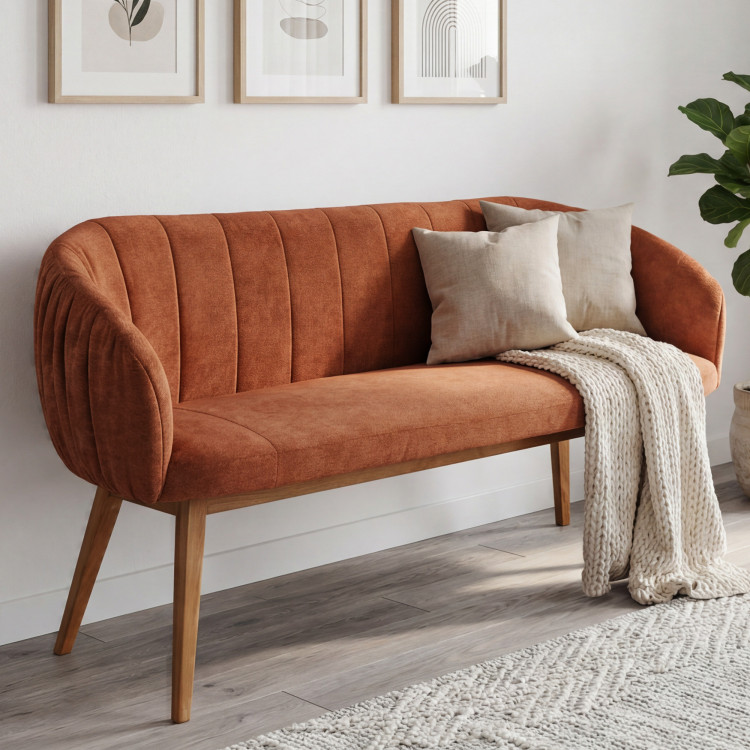 Gepolsterte Bank Elba mit Eichenbeinen in Ziegelrot