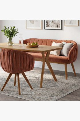 Gepolsterte Bank Elba mit Eichenbeinen in Ziegelrot 2