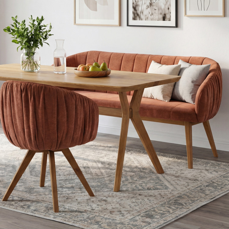 Gepolsterte Bank Elba mit Eichenbeinen in Ziegelrot