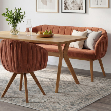 Gepolsterte Bank Elba mit Eichenbeinen in Ziegelrot