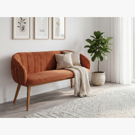 Gepolsterte Bank Elba mit Eichenbeinen in Ziegelrot