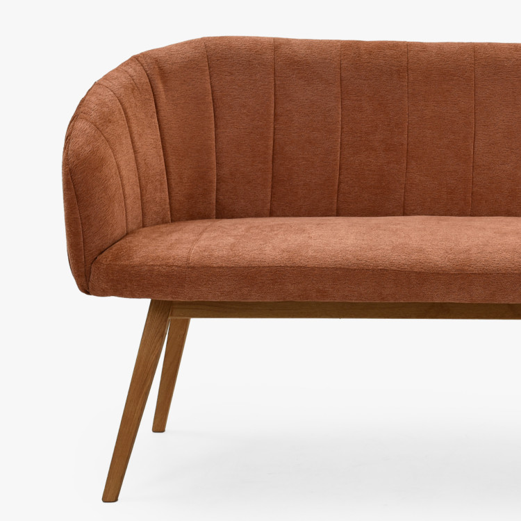 Gepolsterte Bank Elba mit Eichenbeinen in Ziegelrot