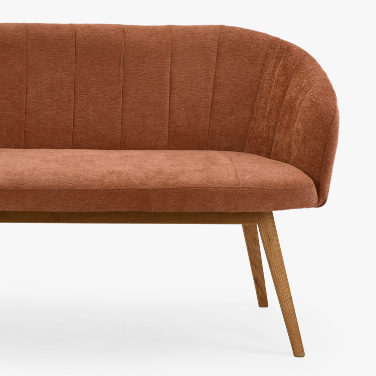 Gepolsterte Bank Elba mit Eichenbeinen in Ziegelrot