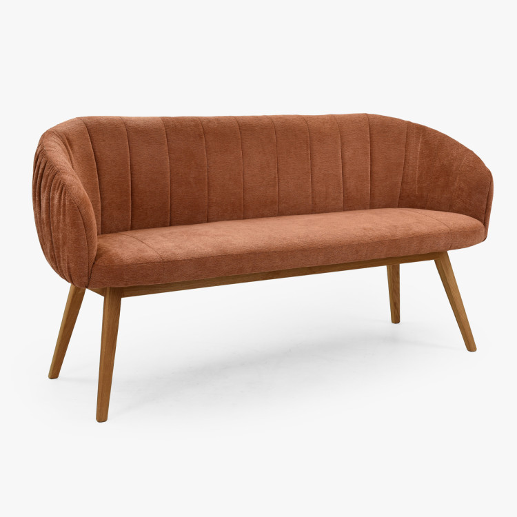 Gepolsterte Bank Elba mit Eichenbeinen in Ziegelrot