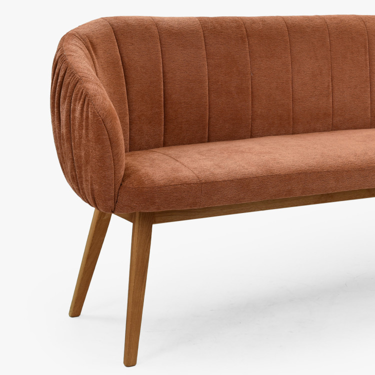 Gepolsterte Bank Elba mit Eichenbeinen in Ziegelrot
