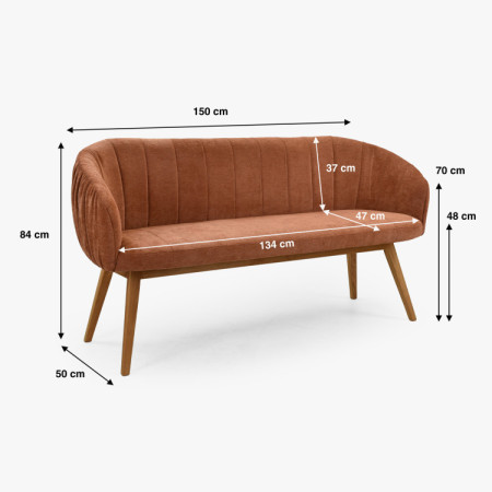 Gepolsterte Bank Elba mit Eichenbeinen in Ziegelrot