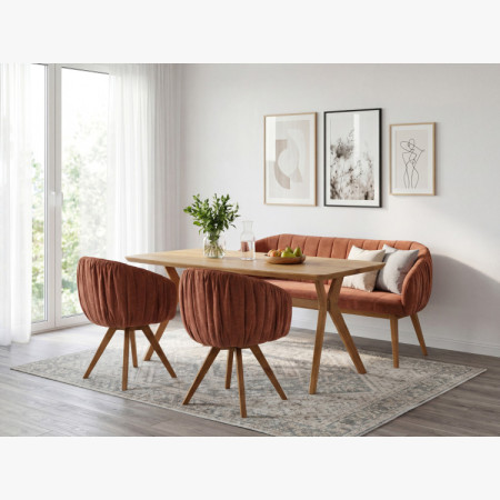 Gepolsterte Bank Elba mit Eichenbeinen in Ziegelrot