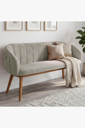 Gepolsterte Bank Elba mit Eichenbeinen in Grau