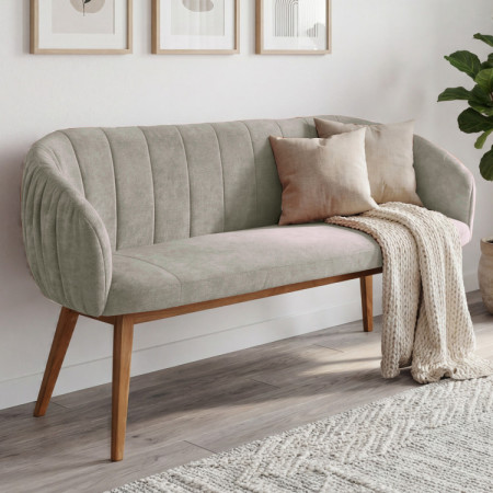 Gepolsterte Bank Elba mit Eichenbeinen in Grau