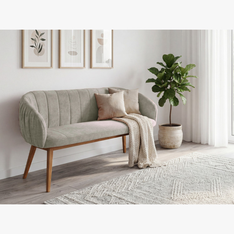 Gepolsterte Bank Elba mit Eichenbeinen in Grau