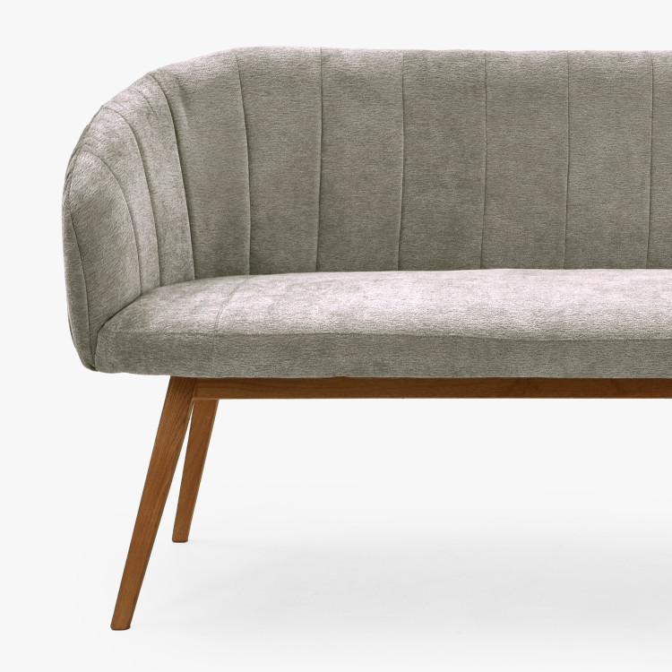 Gepolsterte Bank Elba mit Eichenbeinen in Grau