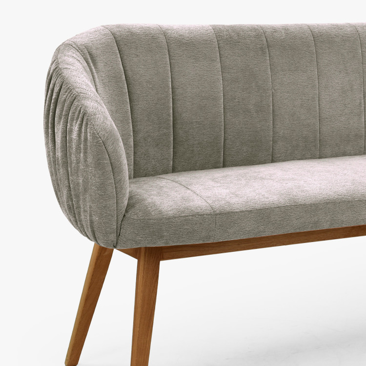 Gepolsterte Bank Elba mit Eichenbeinen in Grau