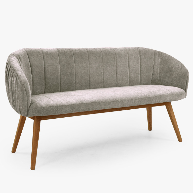 Gepolsterte Bank Elba mit Eichenbeinen in Grau