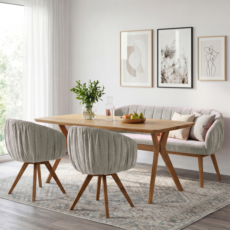 Dubová Essgruppe aus Massivholz – ovaler Tisch countryside 180cm, Bank und Sessel Elba