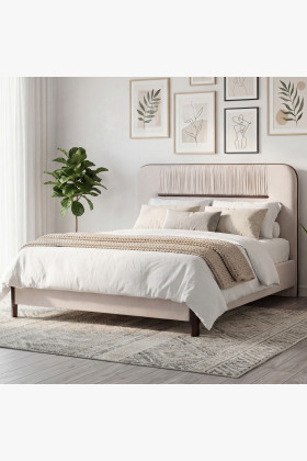 Polsterbett 180x200 cm mit Stauraum Nussbaumoptik elegant