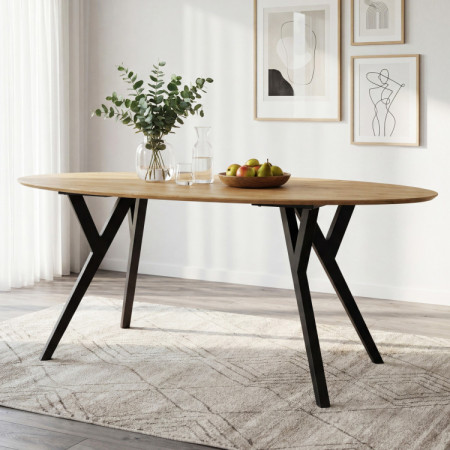 Dubový oválný stůl, černé nohy mak 180 x 90 cm