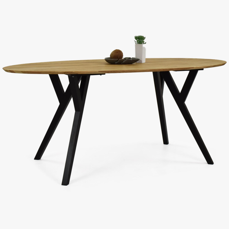 Dubový oválný stůl, černé nohy mak 180 x 90 cm