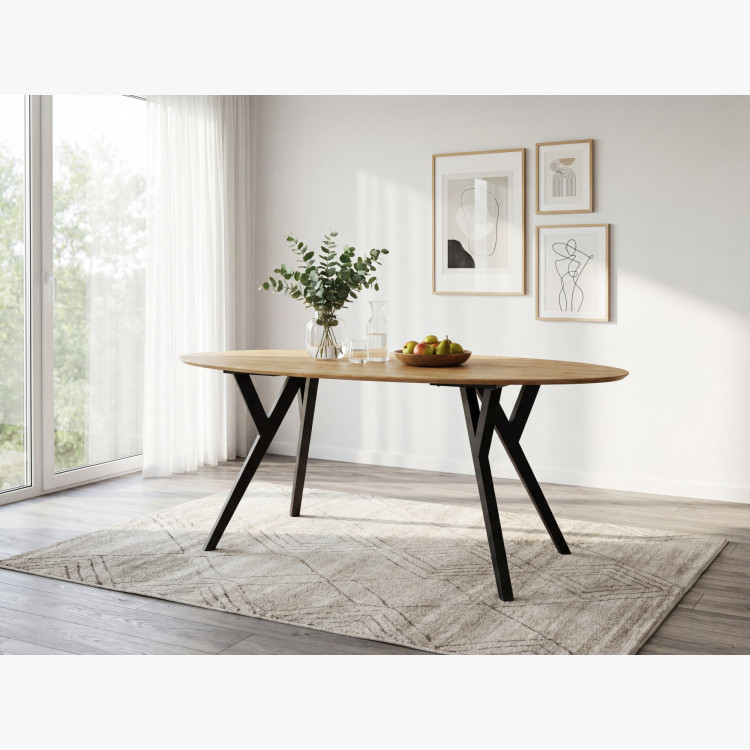 Dubový oválný stůl, černé nohy mak 180 x 90 cm
