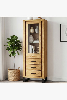 Eichenvitrine mit Glastüren natur geölt modern Wohnzimmer