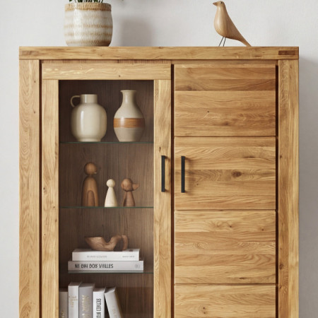 Vitrine mit Glas auf Metallbeinen Eiche, Martina