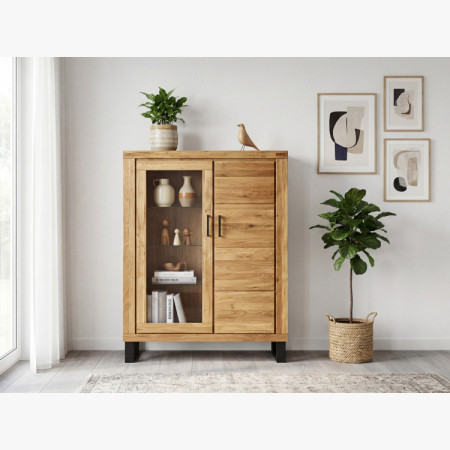 Vitrine mit Glas auf Metallbeinen Eiche, Martina