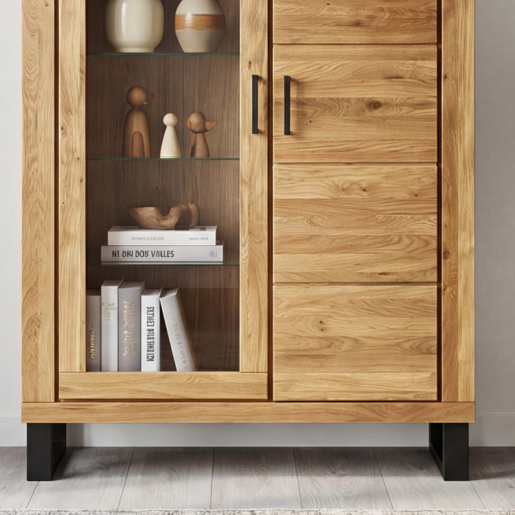 Vitrine mit Glas auf Metallbeinen Eiche, Martina