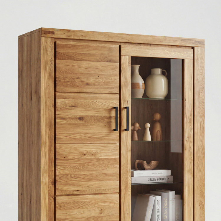 Vitrine mit Glas auf Metallbeinen Eiche, Martina