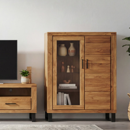 Vitrine mit Glas auf Metallbeinen Eiche, Martina