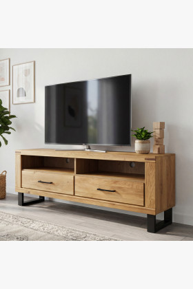 Massive Eiche TV-Kommode mit Schubladen und Metallfüßen
