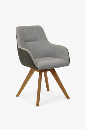 Drehbarer Sessel mit Eichenholzbeinen, grau,