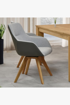 Drehbarer Sessel mit Holzbeinen, grau 2