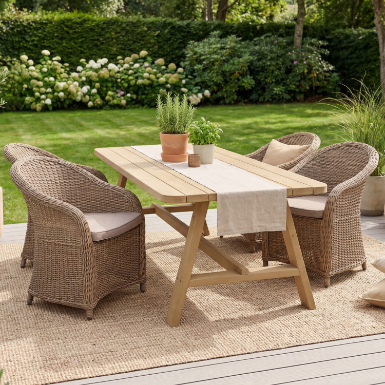 Gartenset Tisch und 4 x Rattanstühle