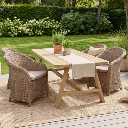Gartenset Tisch und 4 x Rattanstühle