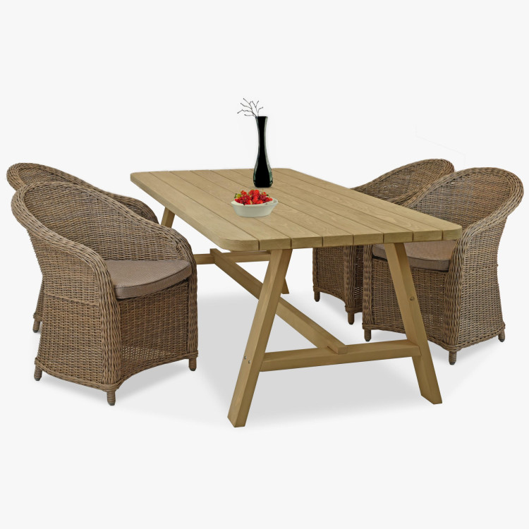 Gartenset Tisch und 4 x Rattanstühle