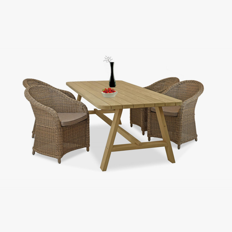 Gartenset Tisch und 4 x Rattanstühle