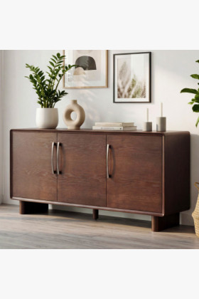 Dreizügiges Design-Kommode Eichenfurnier Walnuss 160 cm