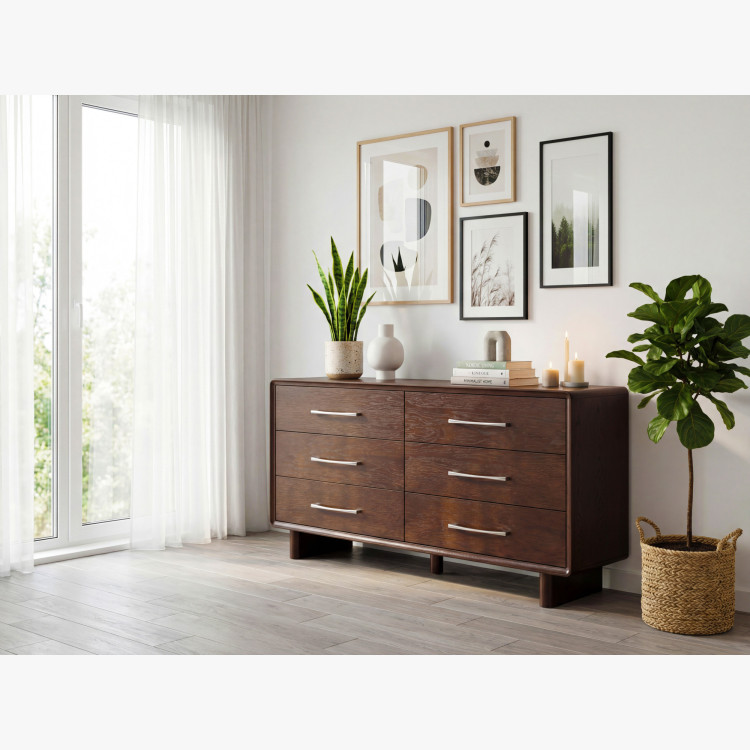 Kommode mit 6 Schubladen in Nussbaumfarbe – 160 cm